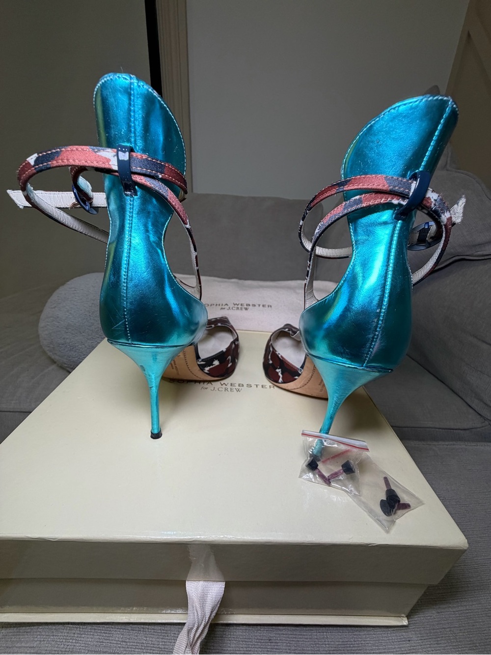J. Crew SOPHIA WEBSTER Turquoise Brown Patterned Stiletto Heels. LIMITED EDITION